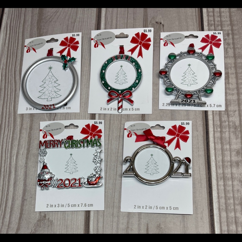 2021 Metal Mini Photo Ornaments By Studio Decor Lot of 5 Picture Holder Gifting